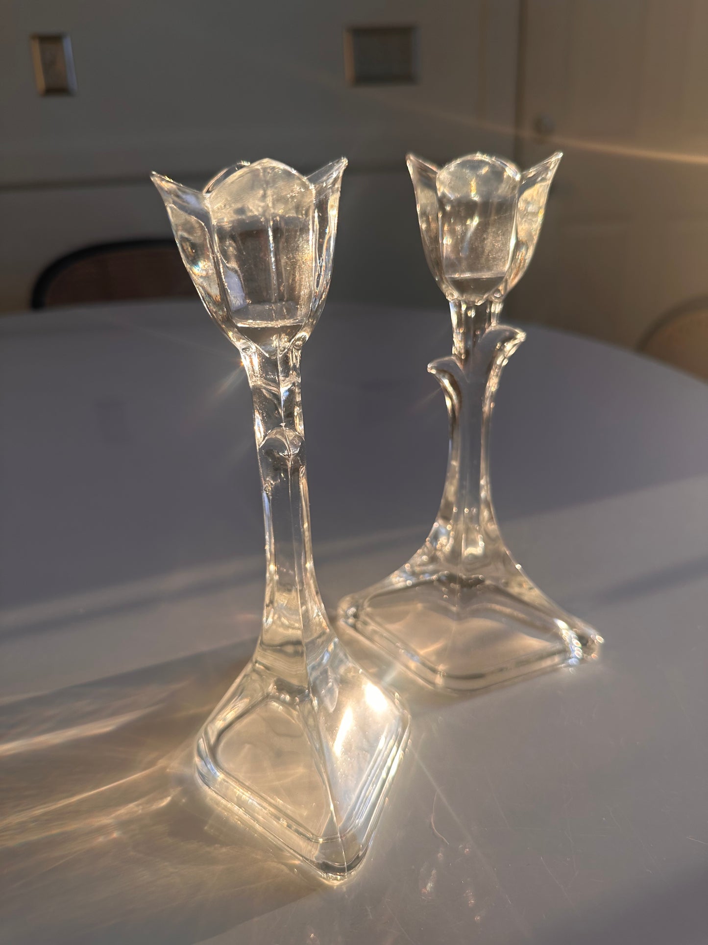 Pair of Mid-Century Crystal Candlesticks