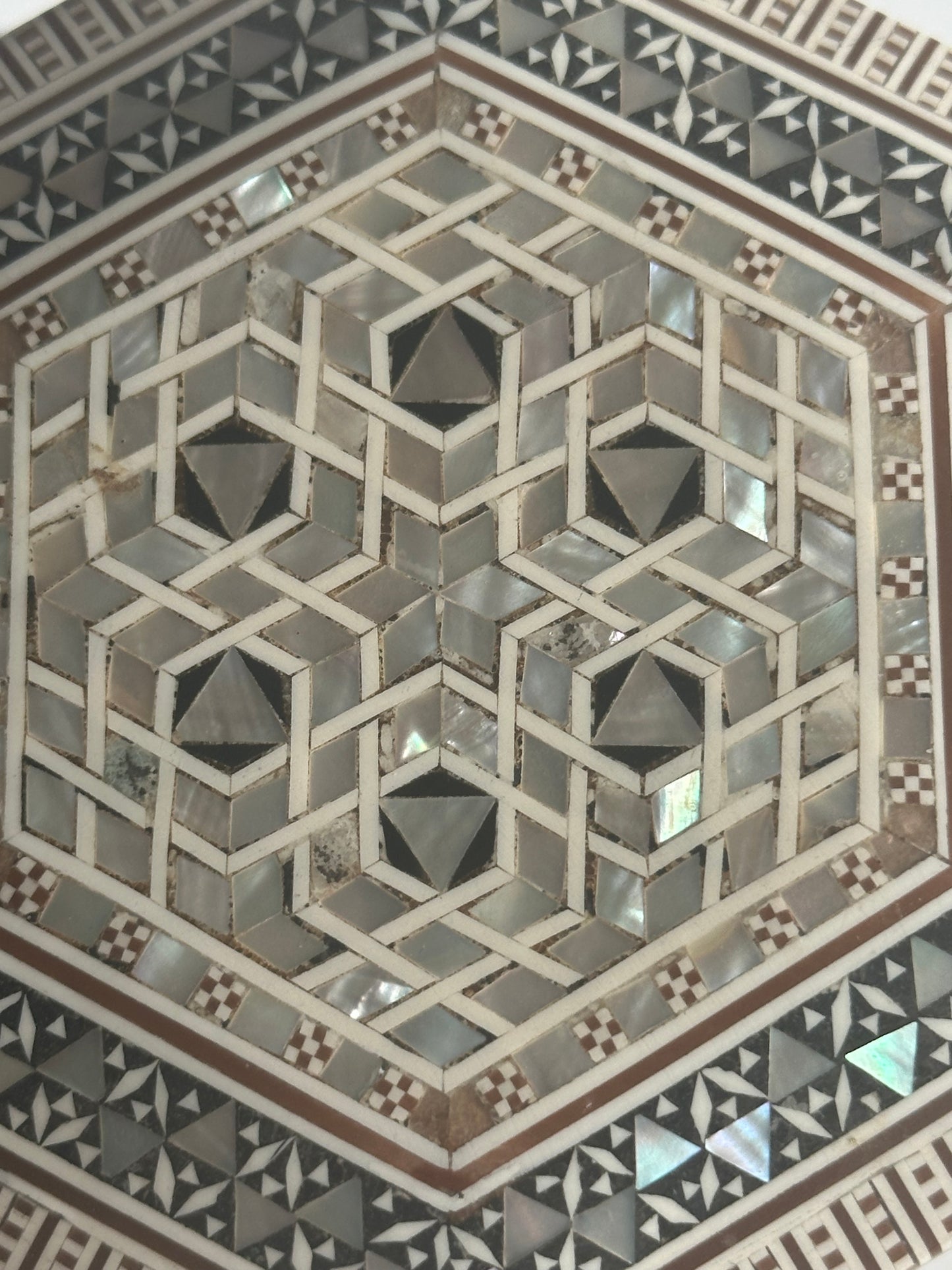Vintage Hexagonal Inlaid Jewelry Box with Mother-of-Pearl