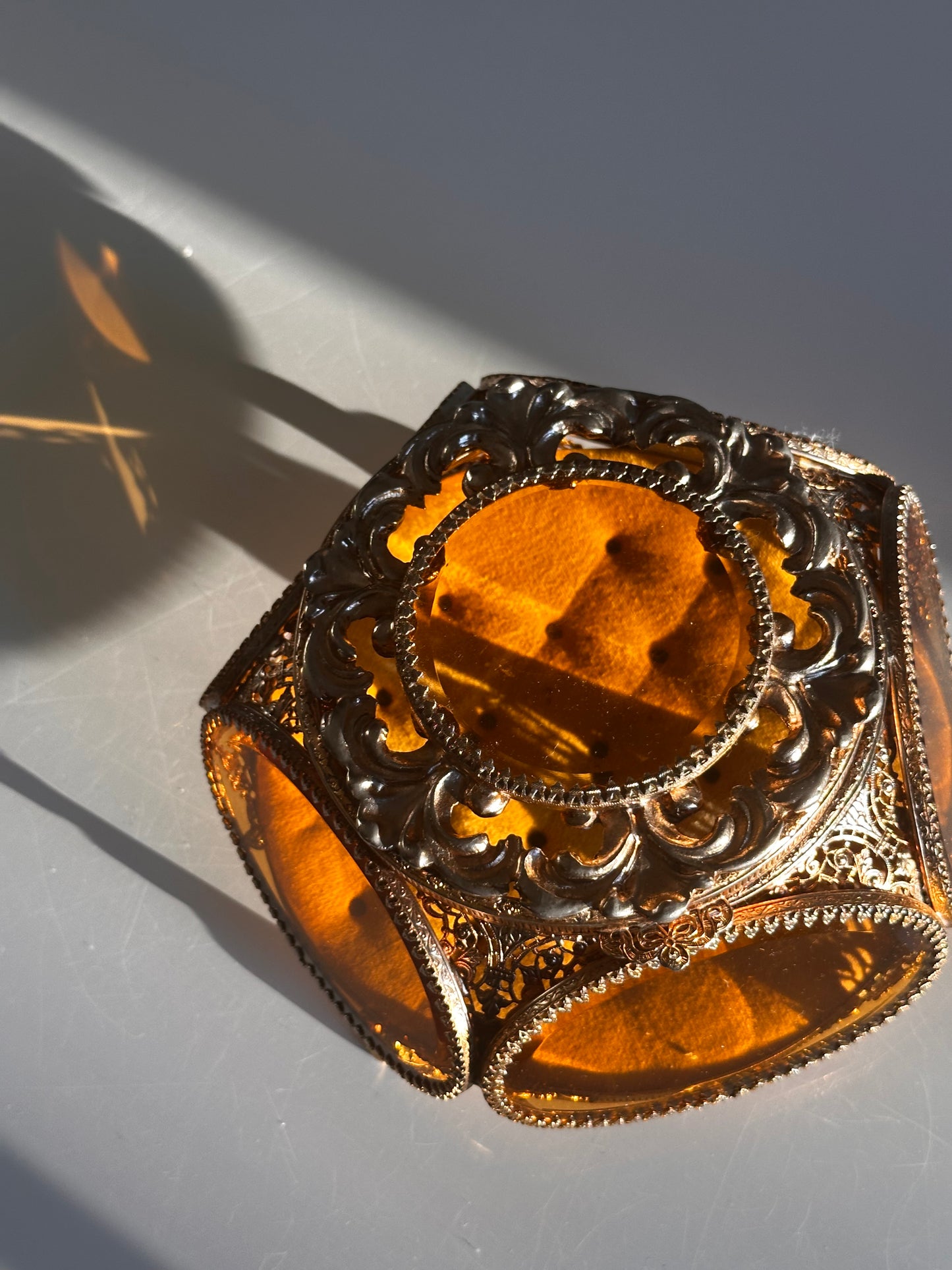 Ormolu & Amber Glass Jewelry Casket