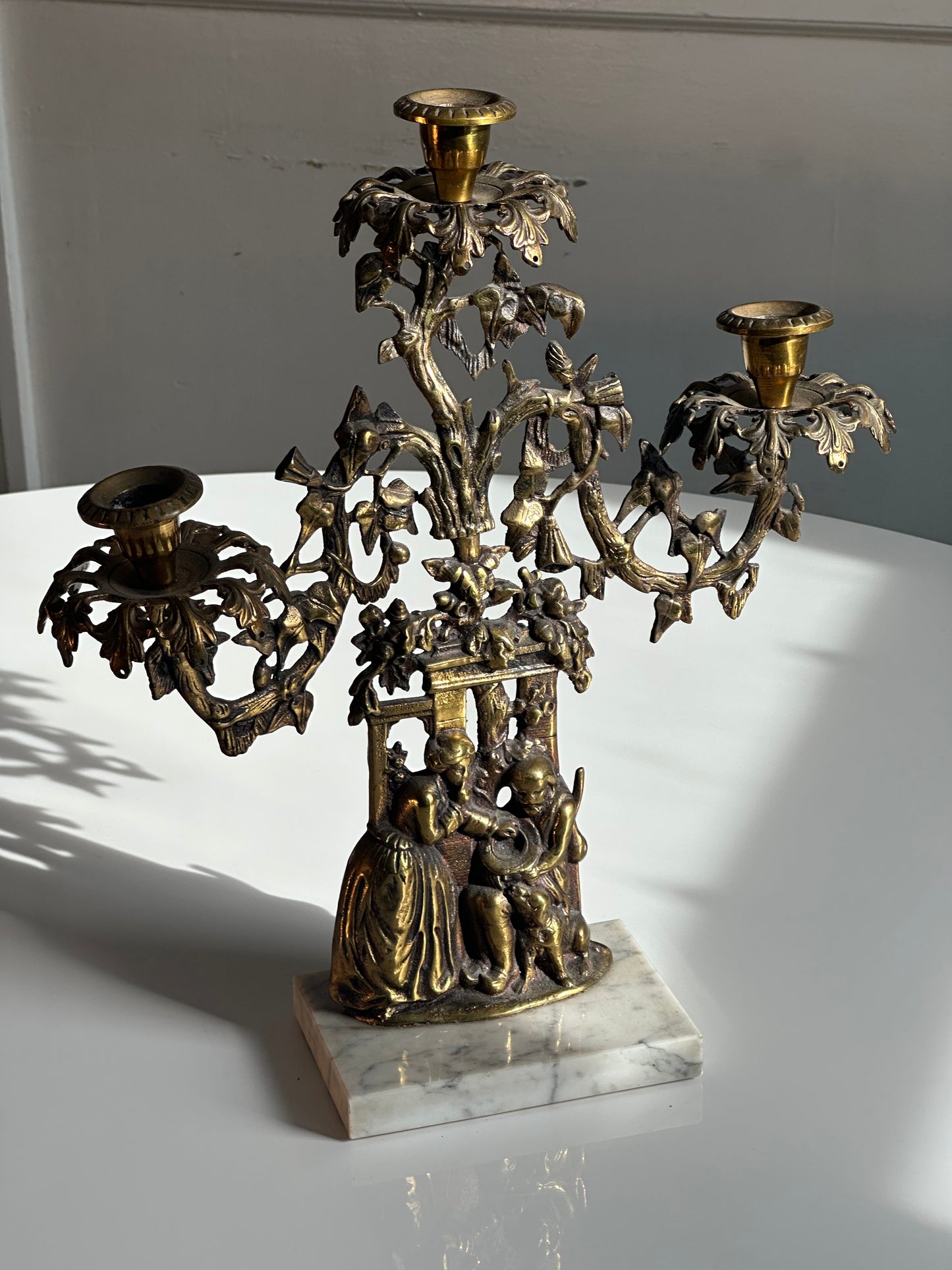Vintage Brass Candelabra on Marble Base