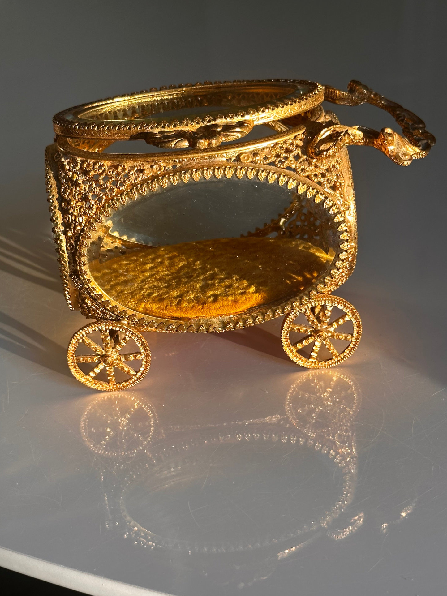 Vintage Gilt Carriage Jewelry Casket
