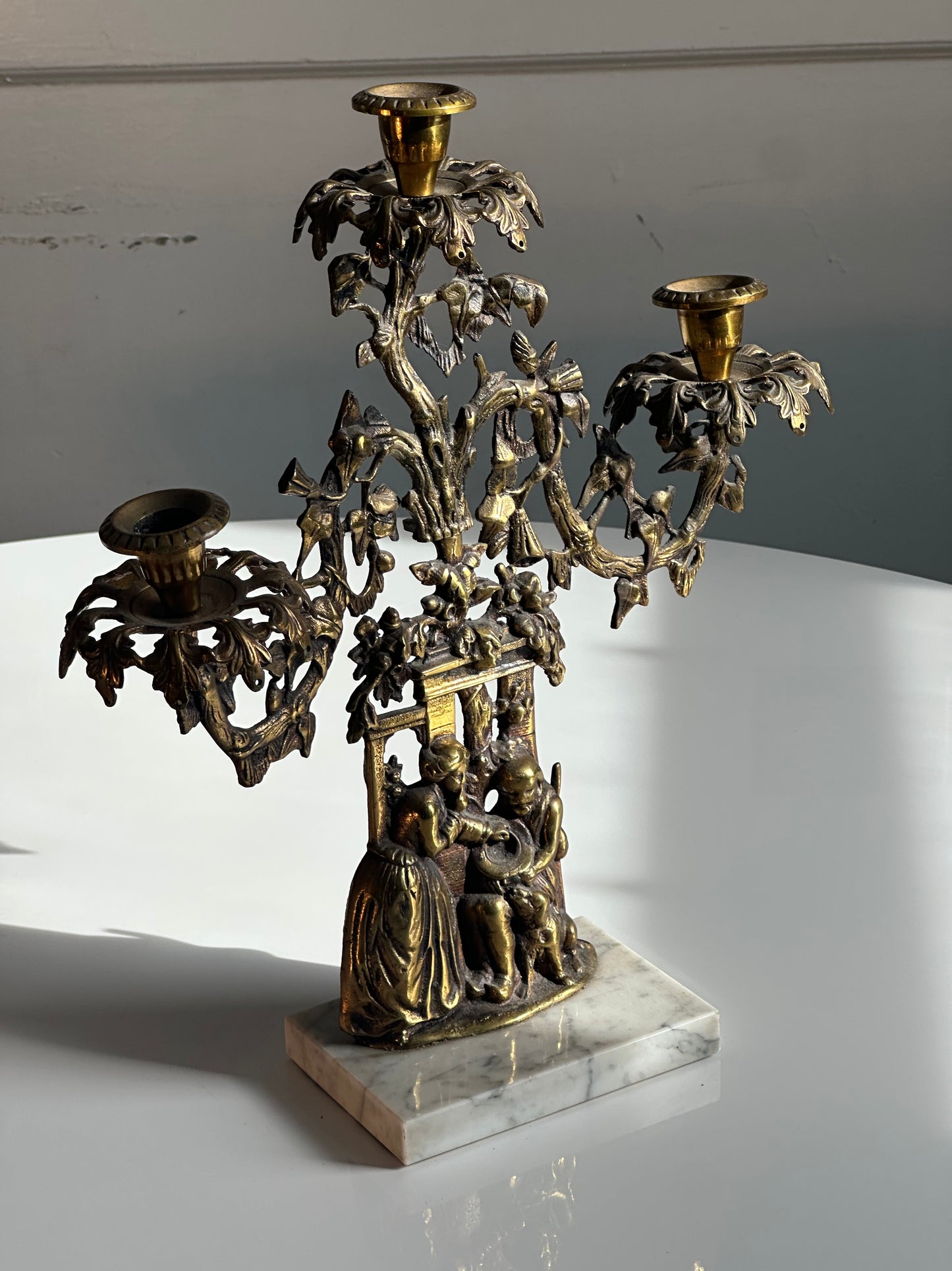 Vintage Brass Candelabra on Marble Base