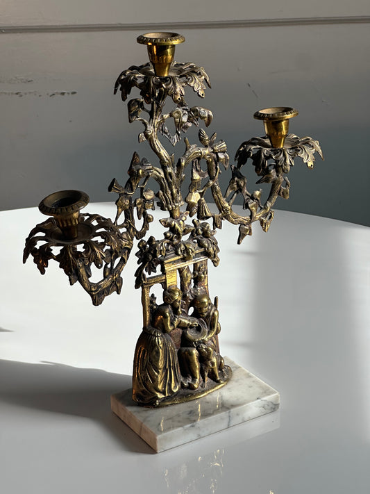 Vintage Brass Candelabra on Marble Base