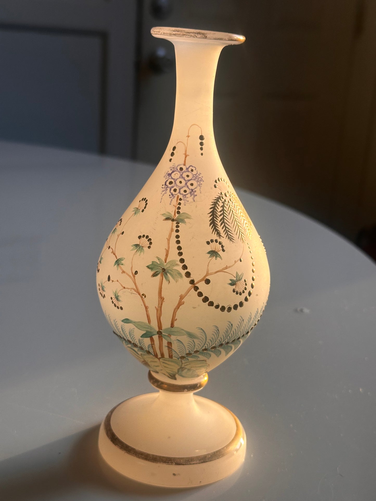Hand-Painted Opaline Glass Bud Vase