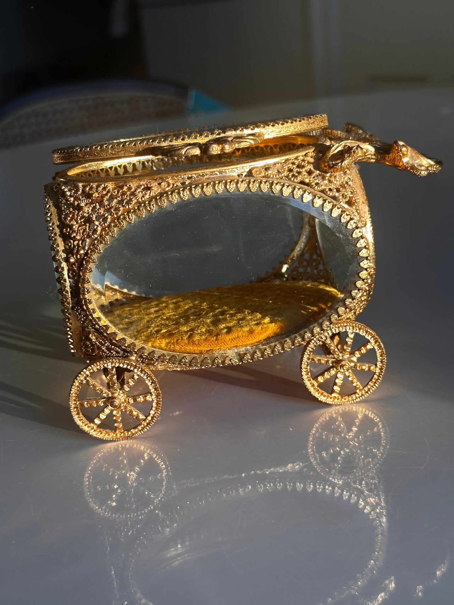 Vintage Gilt Carriage Jewelry Casket