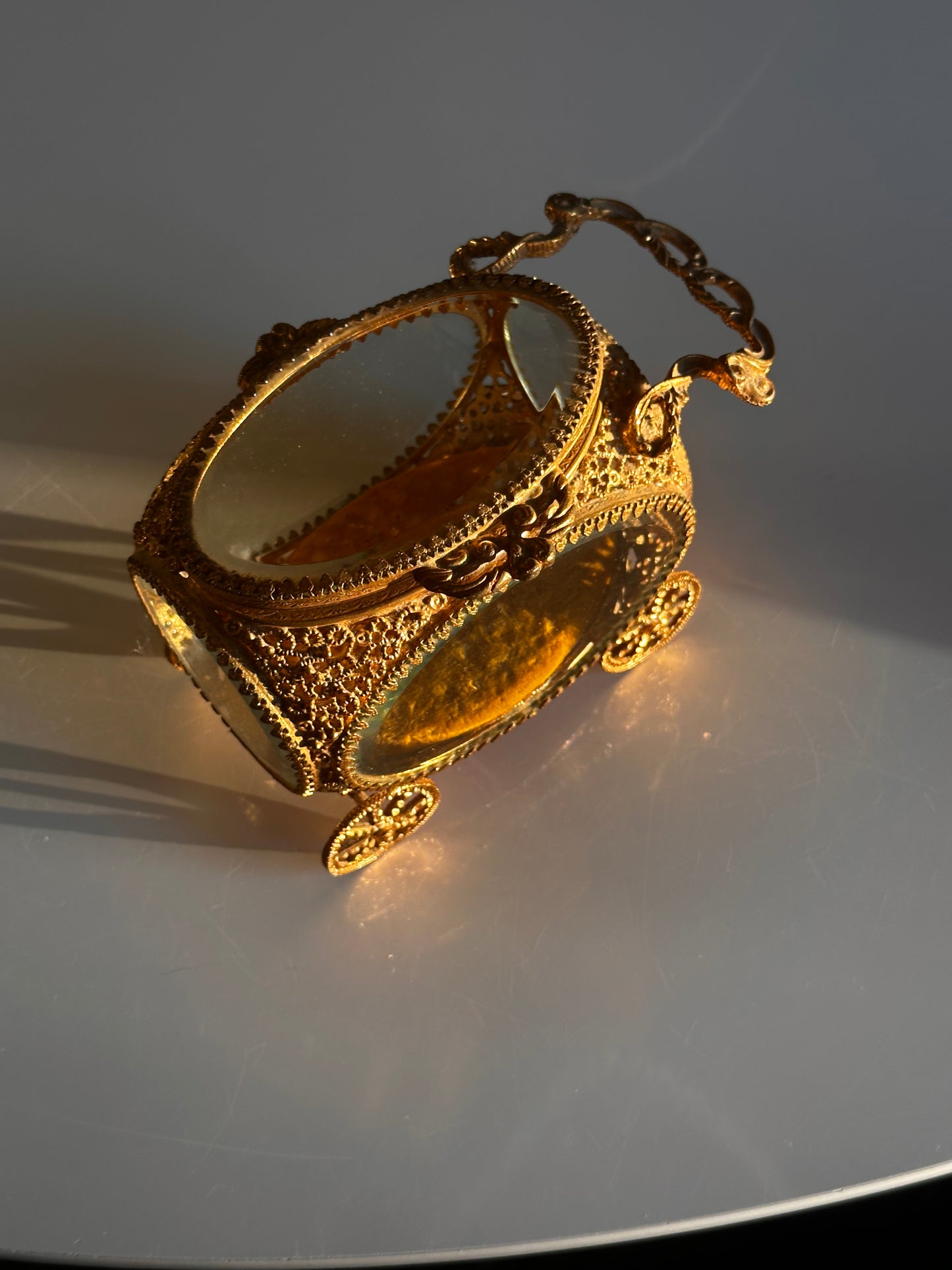 Vintage Gilt Carriage Jewelry Casket