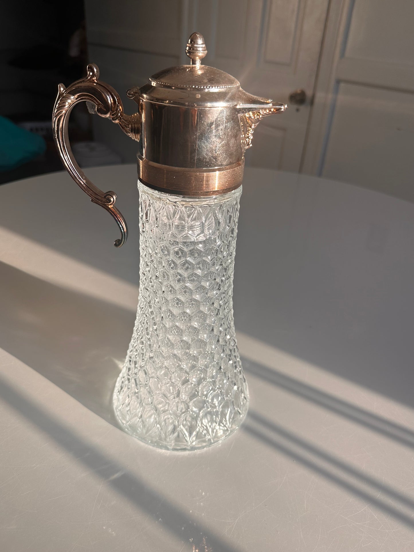 Cut Crystal Claret Jug with Silverplate Mounts