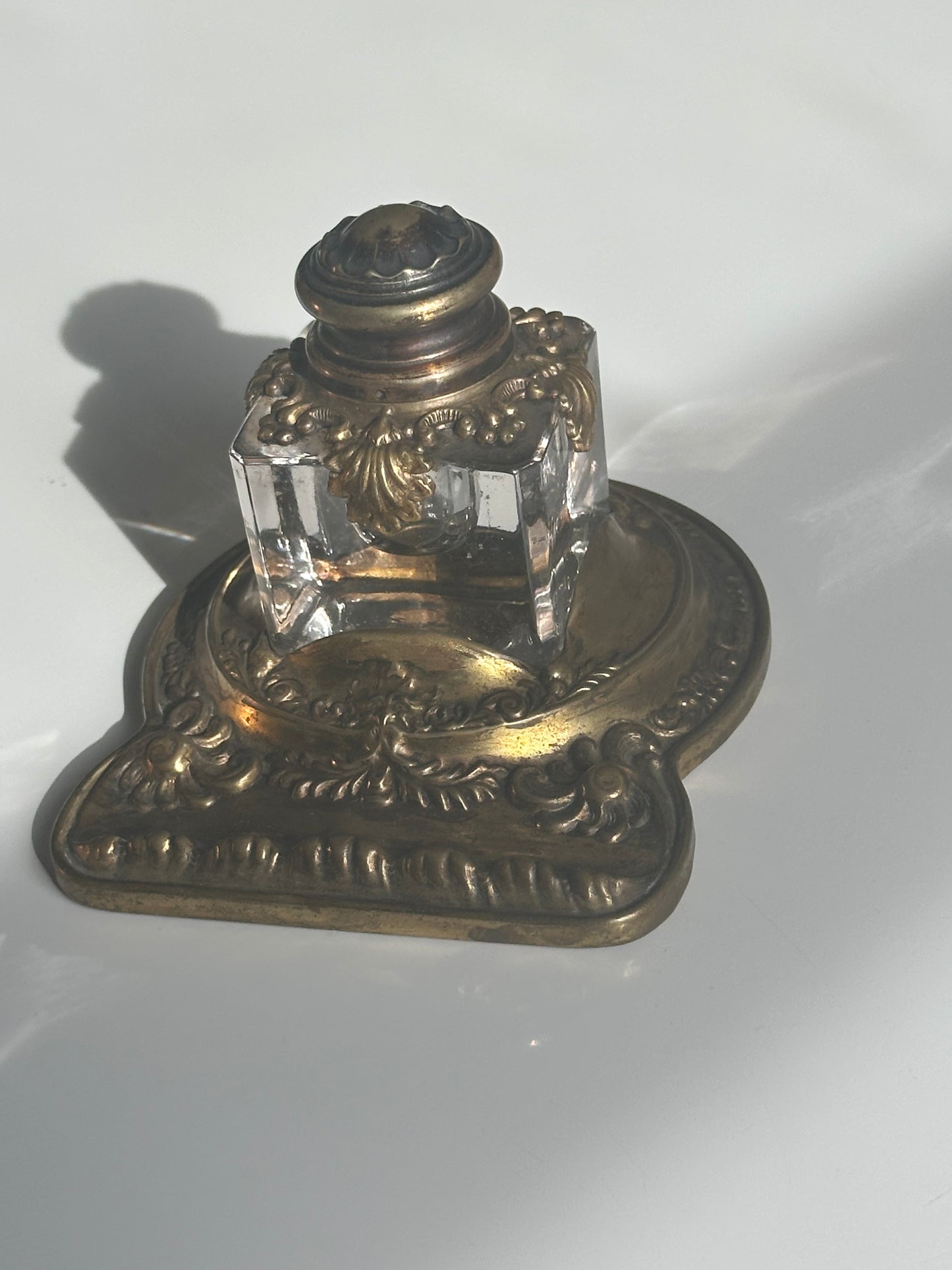 Antique Brass & Glass Inkwell