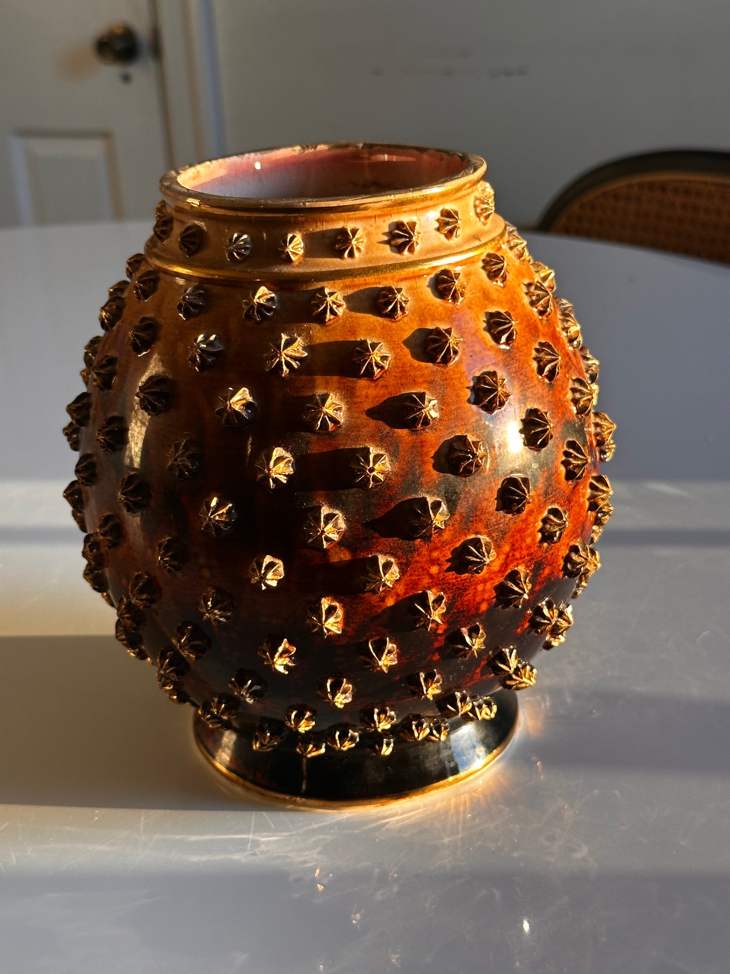Vintage Studded Amber Glass Vessel