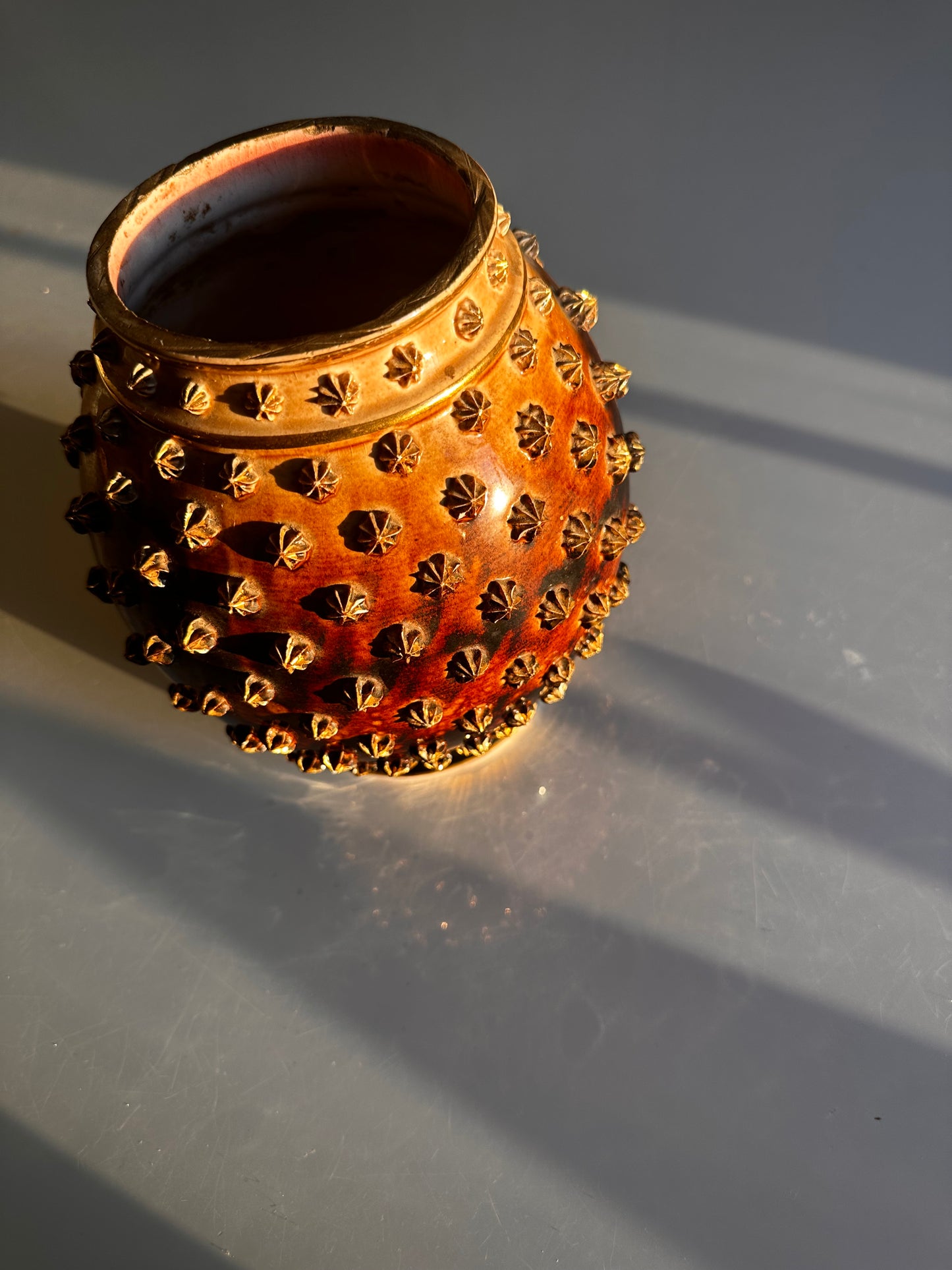 Vintage Studded Amber Glass Vessel