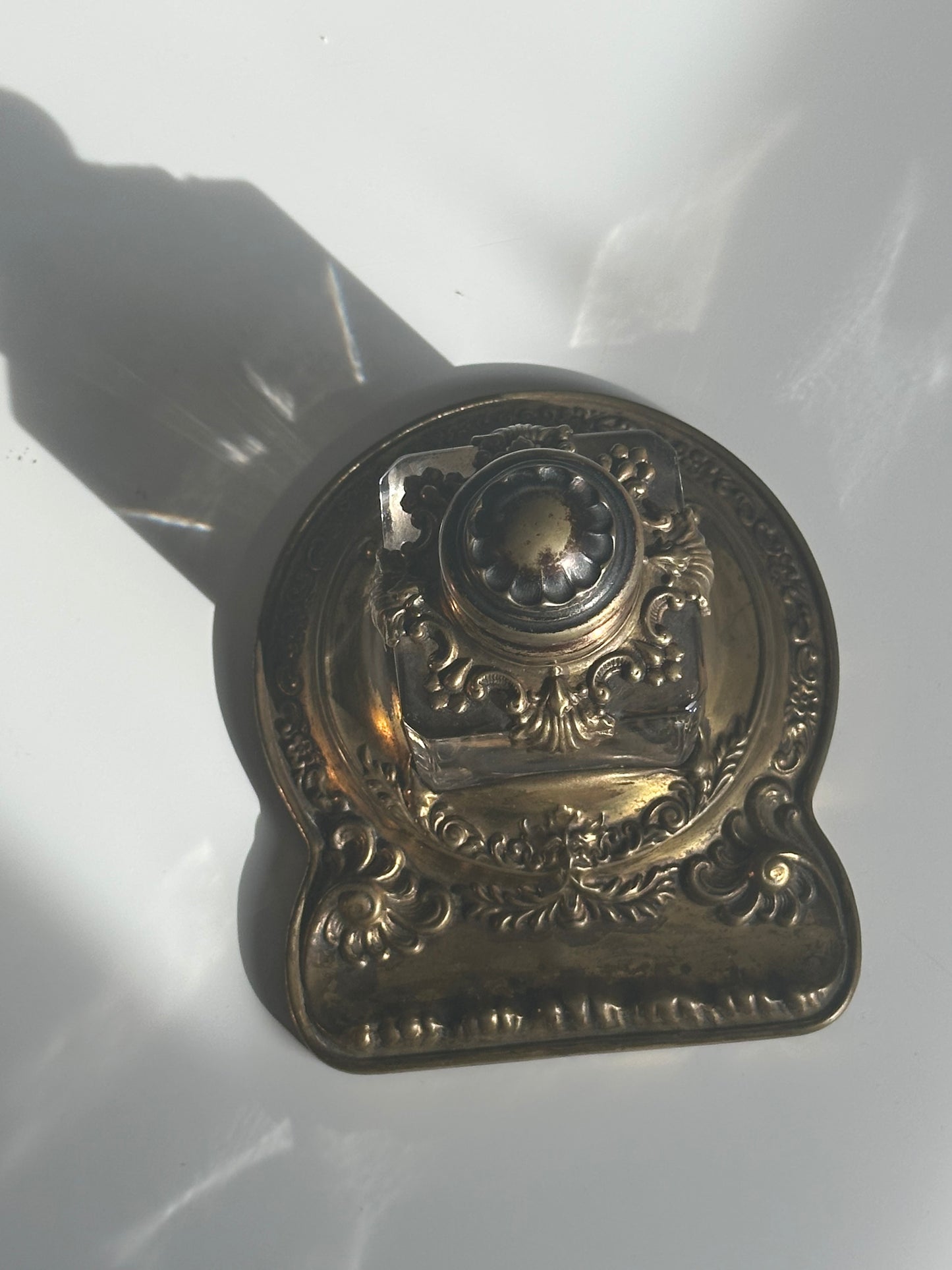 Antique Brass & Glass Inkwell