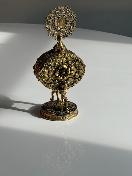 Vintage Filigree Perfume Bottle with Cherub Figures