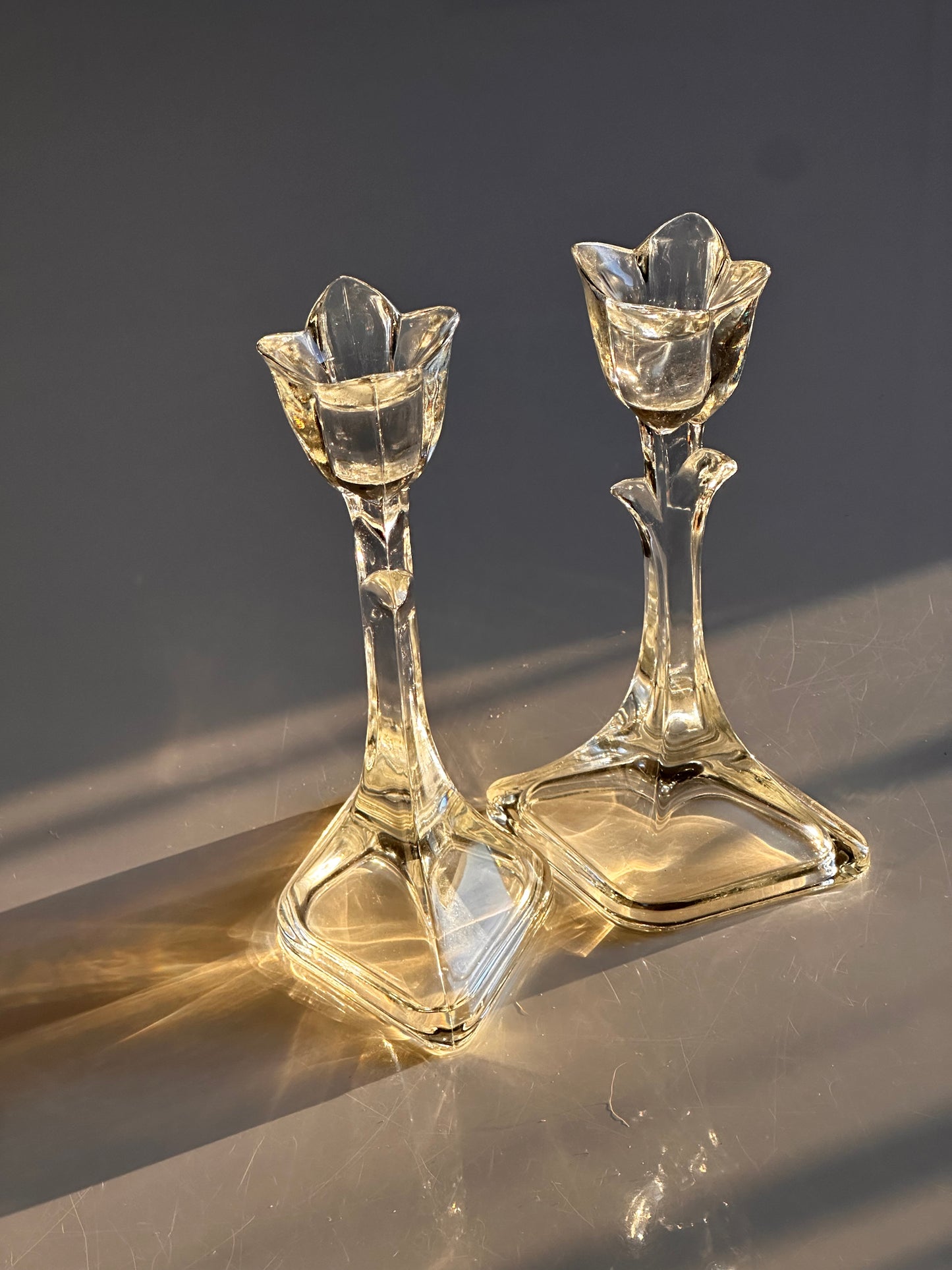 Pair of Mid-Century Crystal Candlesticks