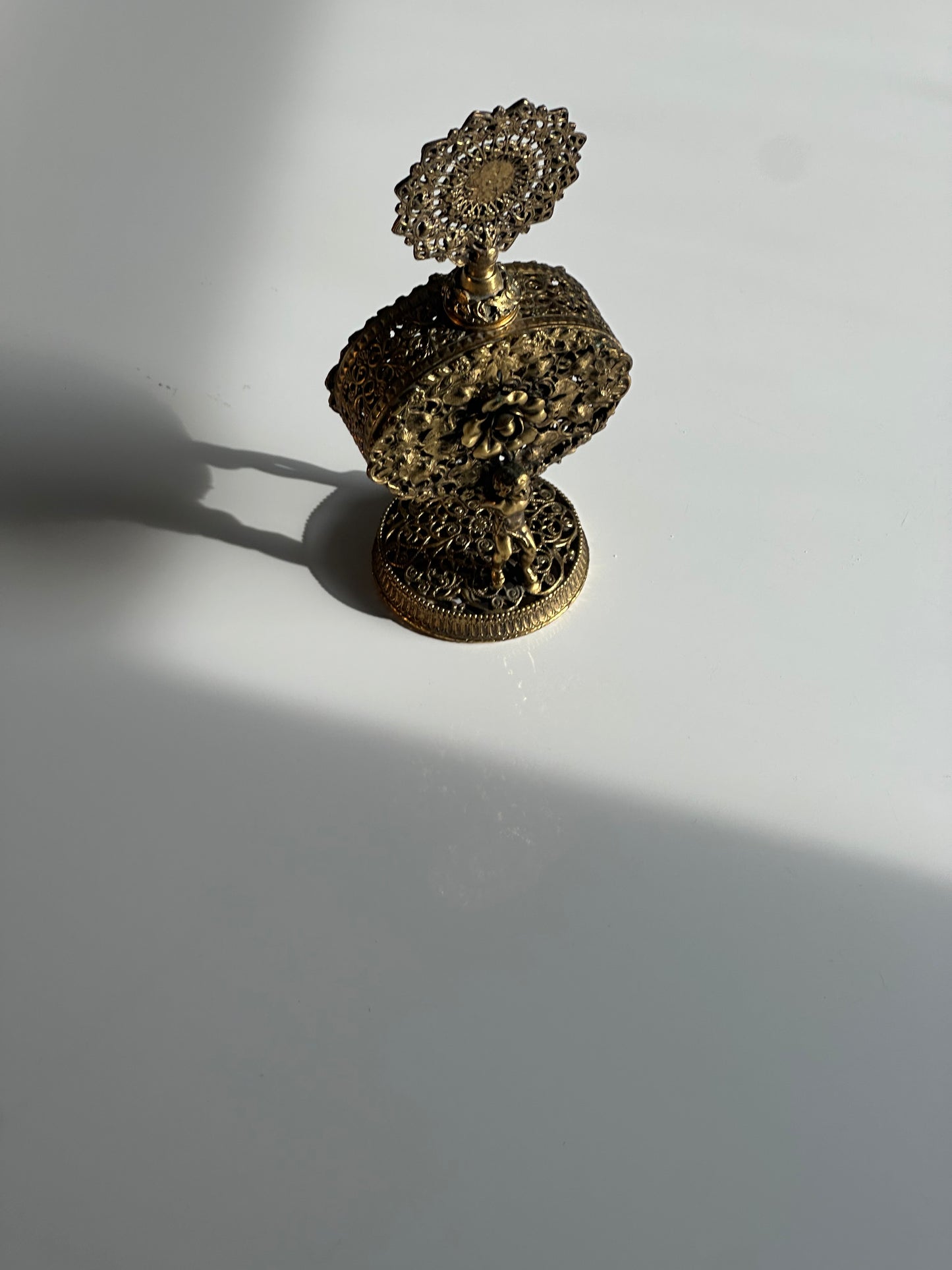 Vintage Filigree Perfume Bottle with Cherub Figures