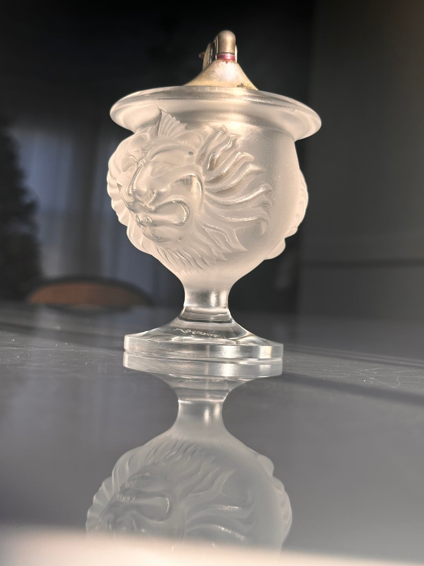 Lalique Double Lion Head Table Lighter