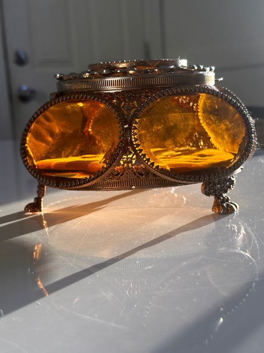 Ormolu & Amber Glass Jewelry Casket