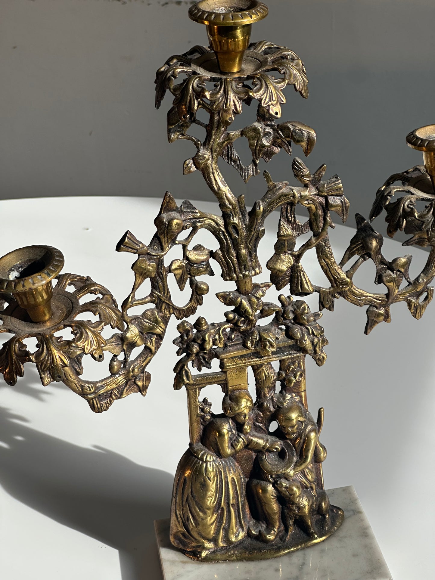 Vintage Brass Candelabra on Marble Base
