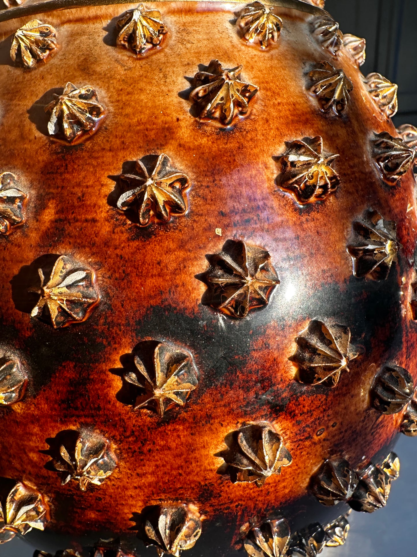 Vintage Studded Amber Glass Vessel