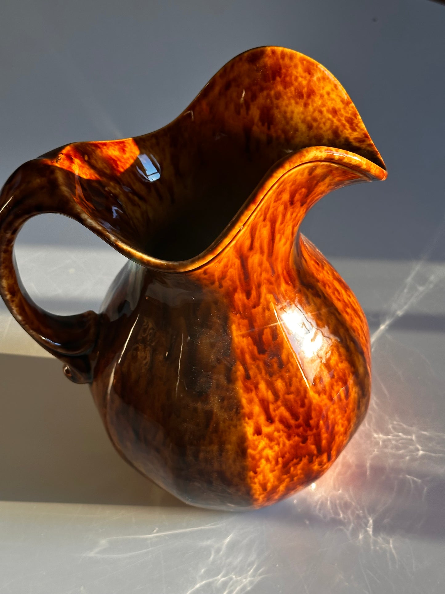 Antique Morton Stoneware Pitcher, Rockingham Glaze