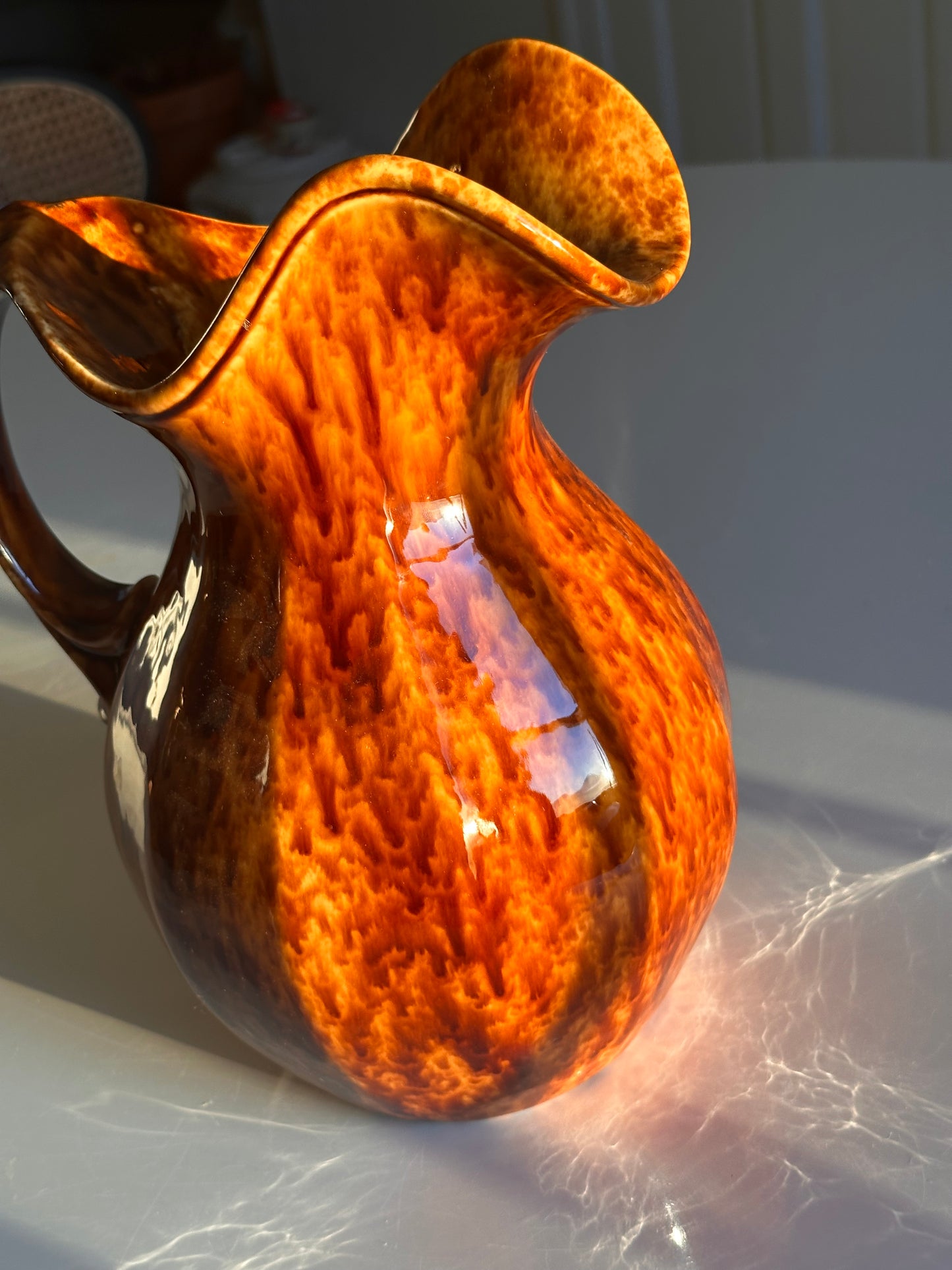 Antique Morton Stoneware Pitcher, Rockingham Glaze