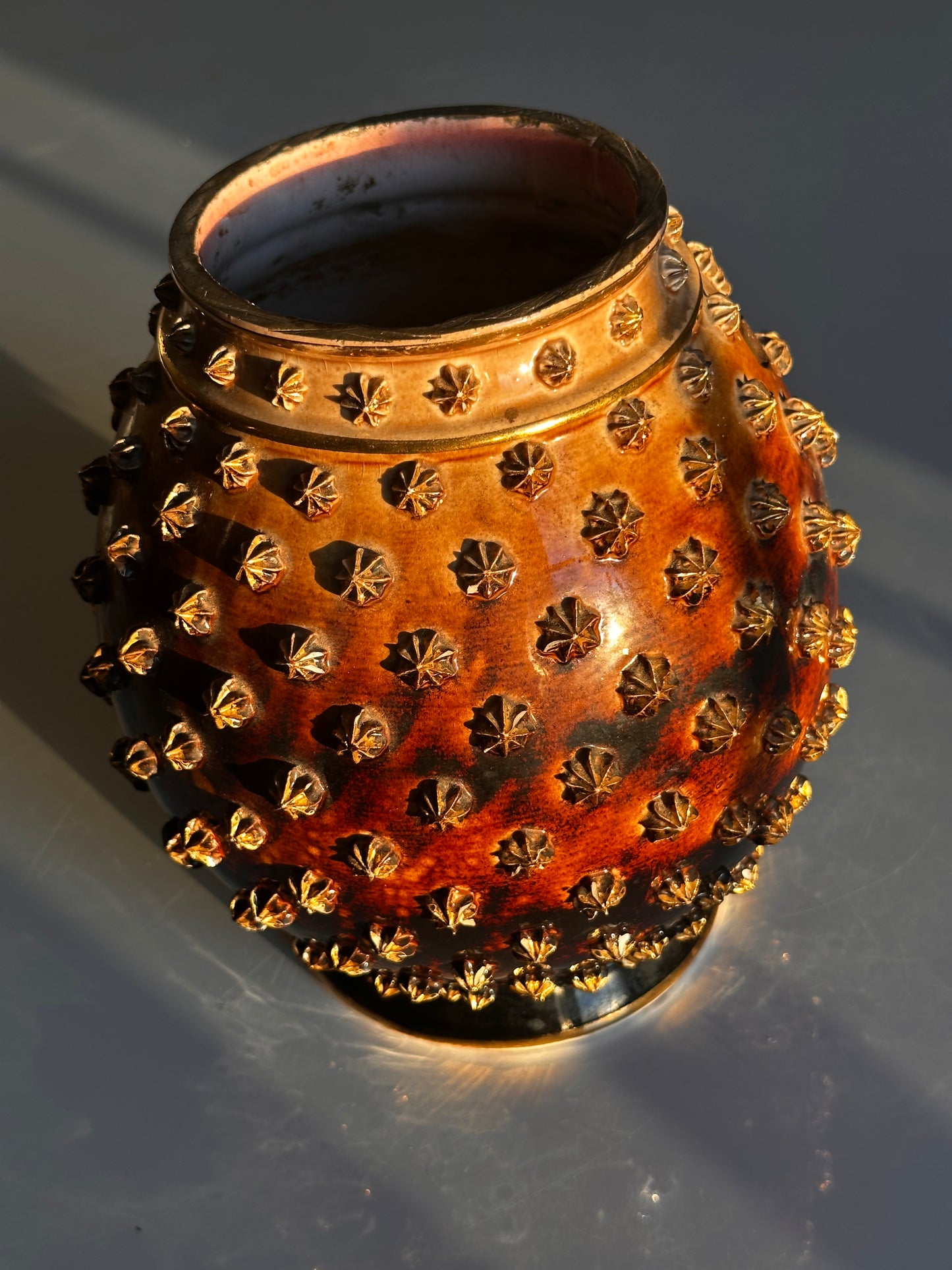Vintage Studded Amber Glass Vessel