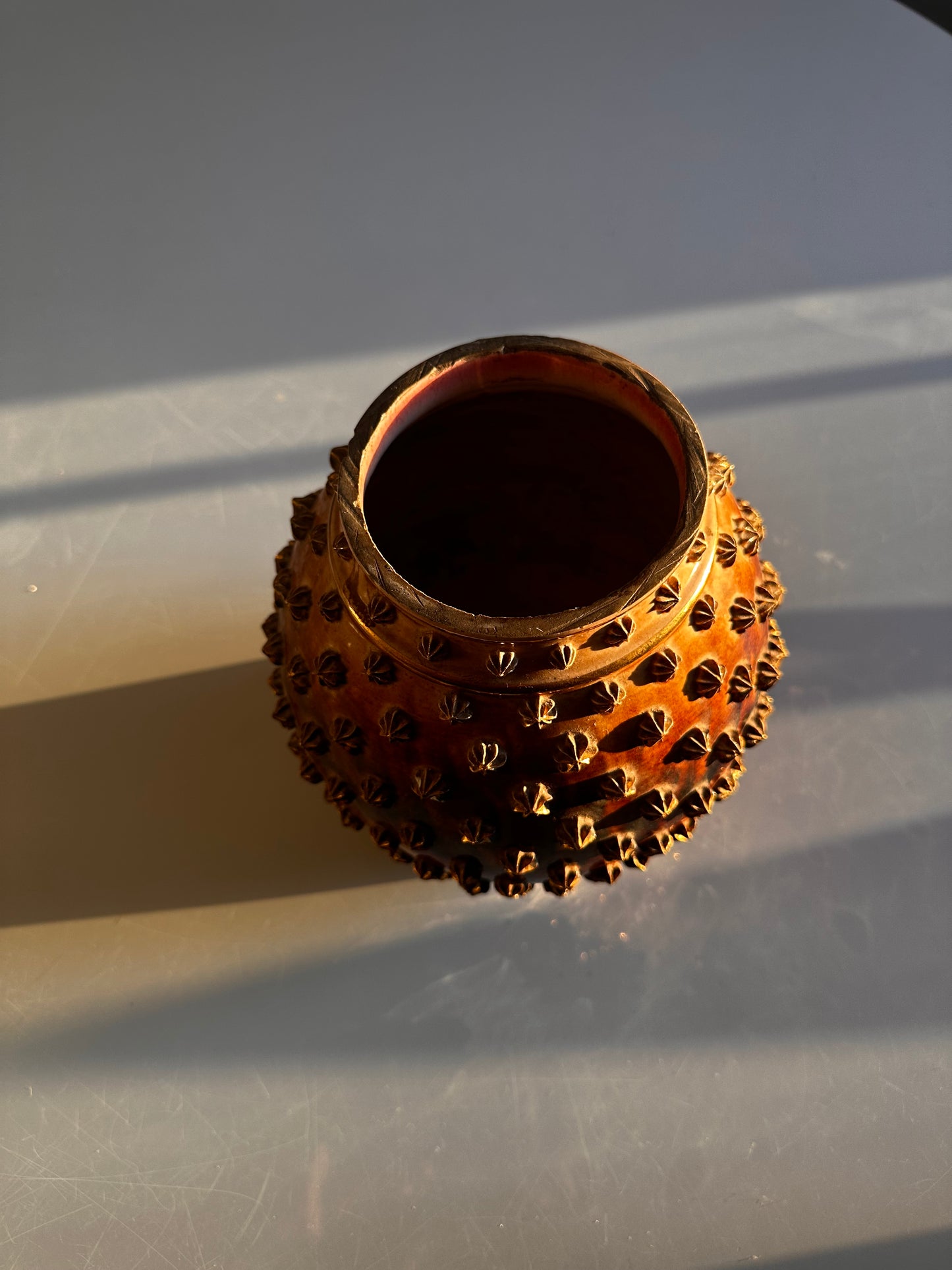 Vintage Studded Amber Glass Vessel
