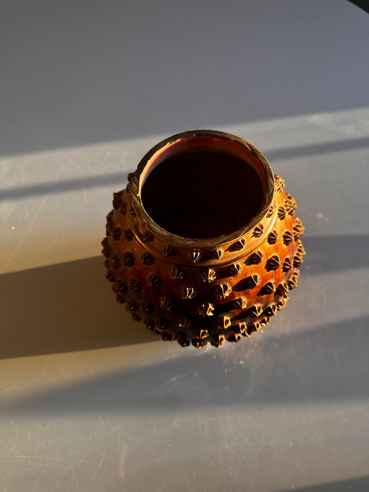 Vintage Studded Amber Glass Vessel