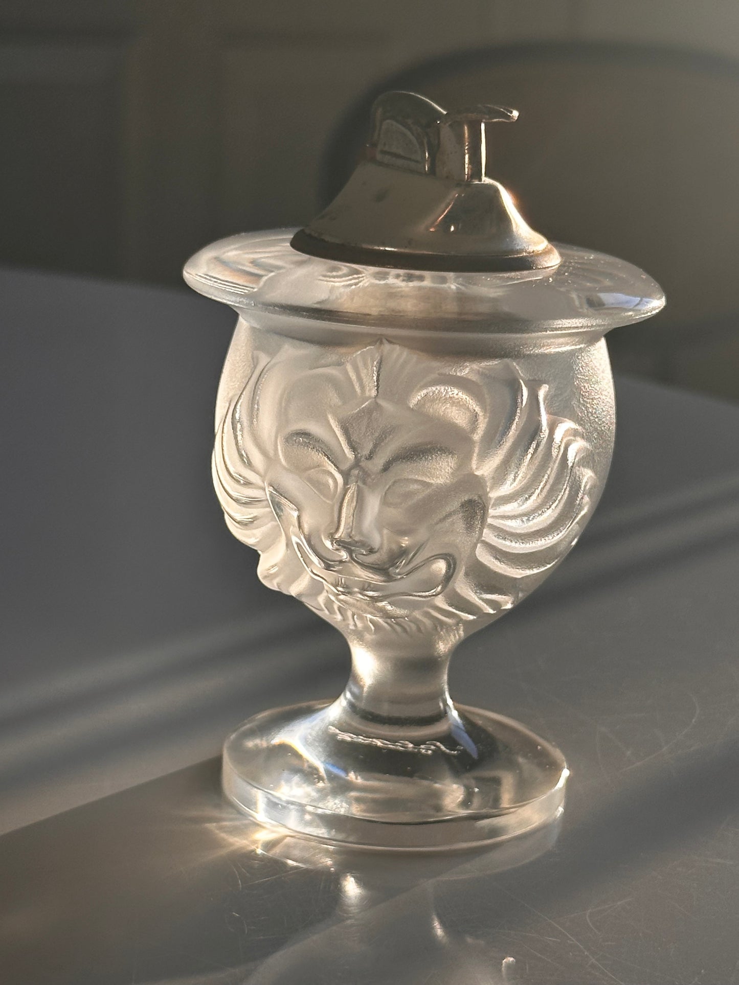 Lalique Double Lion Head Table Lighter