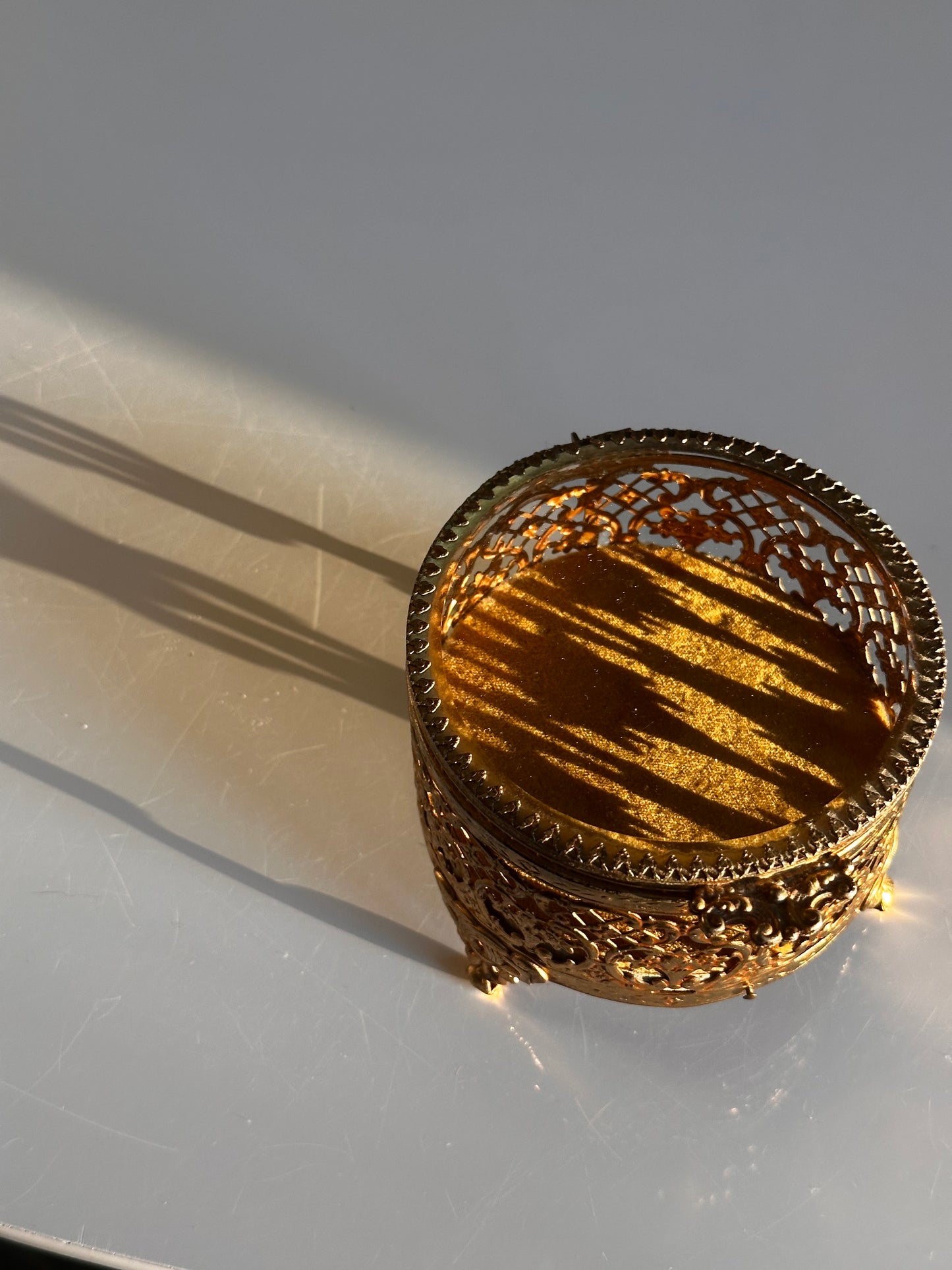 Vintage Gilt Filigree Jewelry Casket